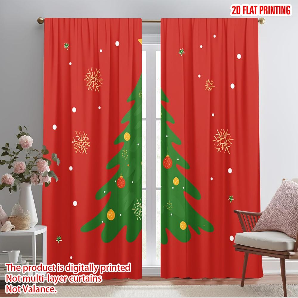 

2pcs,2D plane printing Curtain Popular christmas trees Polyester Easy Install (without rod) Holiday Ldeal for Living Room, 52.50×116.00 CM 2pcs