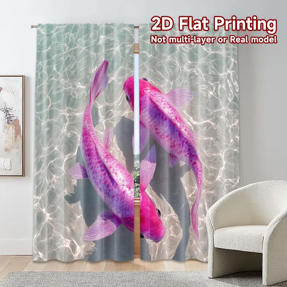 2pcs, 2D FLAT PRINTING Curtains (Without Rod) Pink Koi Duo(1) Minimalist Modern Curtains Fabric Curtains Outdoor Decorations for