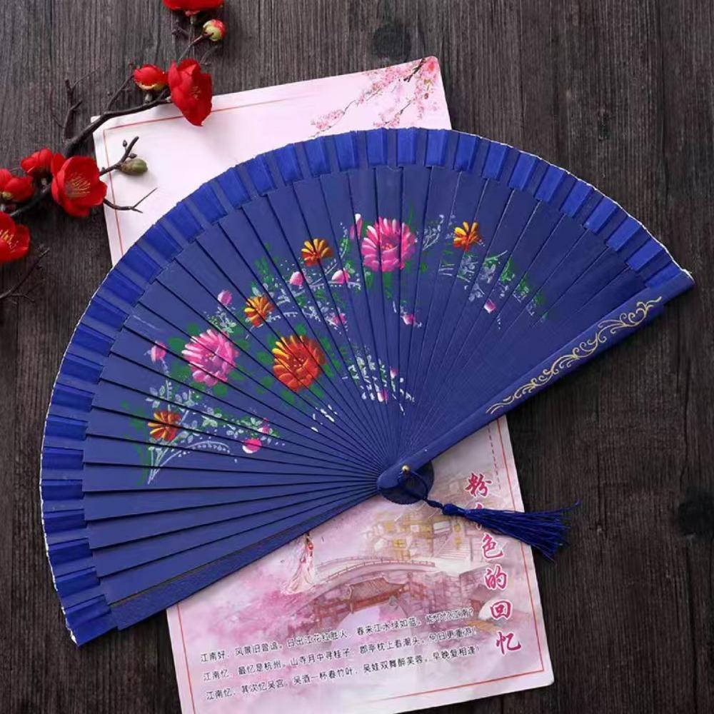 Wooden Dance Fan Double Sided Hand Painted Fan Elegant Folding Fan Performances
