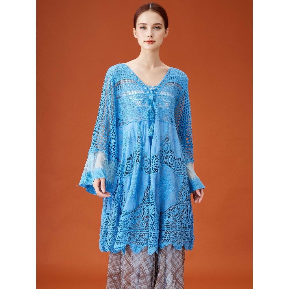 DIMANAF 2026  New Summer Women Long Basic Knitted Dress Sleeve  Fashion Lace Dresses Casual Loose