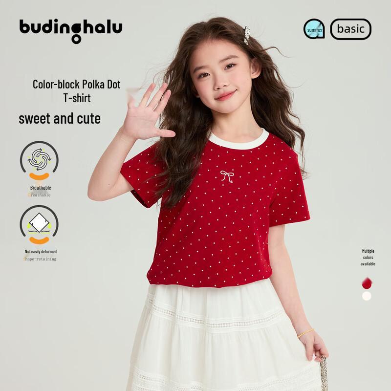Girls  Polka Dot Bow Short-Sleeved T-Shirt 140