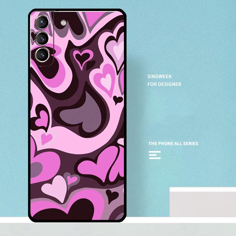 Brown Purple Hearts Swirl Pattern Case For Samsung Galaxy S25 Ultra S20 S21 S22 S23 S24 Ultra S9 S10 Plus S25 FE Phone Cover