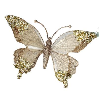 Festive Large Butterfly Ornament with Glitter Rhinestones Designed for Christmas For Tree and Seasonal Holiday Decoration