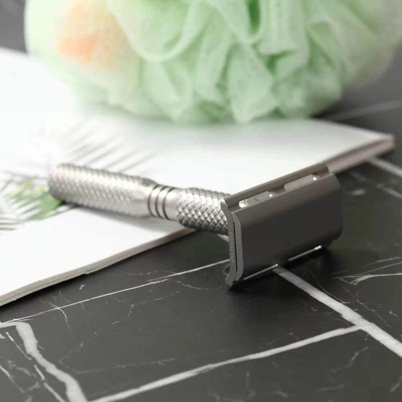 YAQI Ghost Cross Grain Pattern Titanium Light Weight Safety Razor 0.70mm Blade Gap Provide Precise Comfortable Razor For Mens