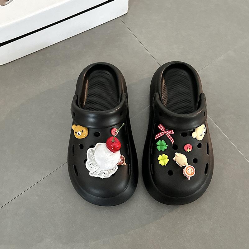 Fashion thick-soled hole shoes women's spring and summer new bag head cool slippers women's cartoon one-pedal slippers