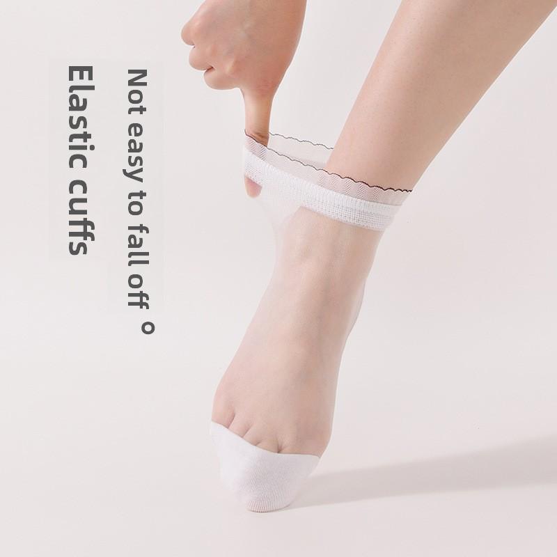 5 Pairs Female Spring Flower Edge Crystal Stockings Thin Summer Sweat Absorption Tube Female Stockings Glass Stockings