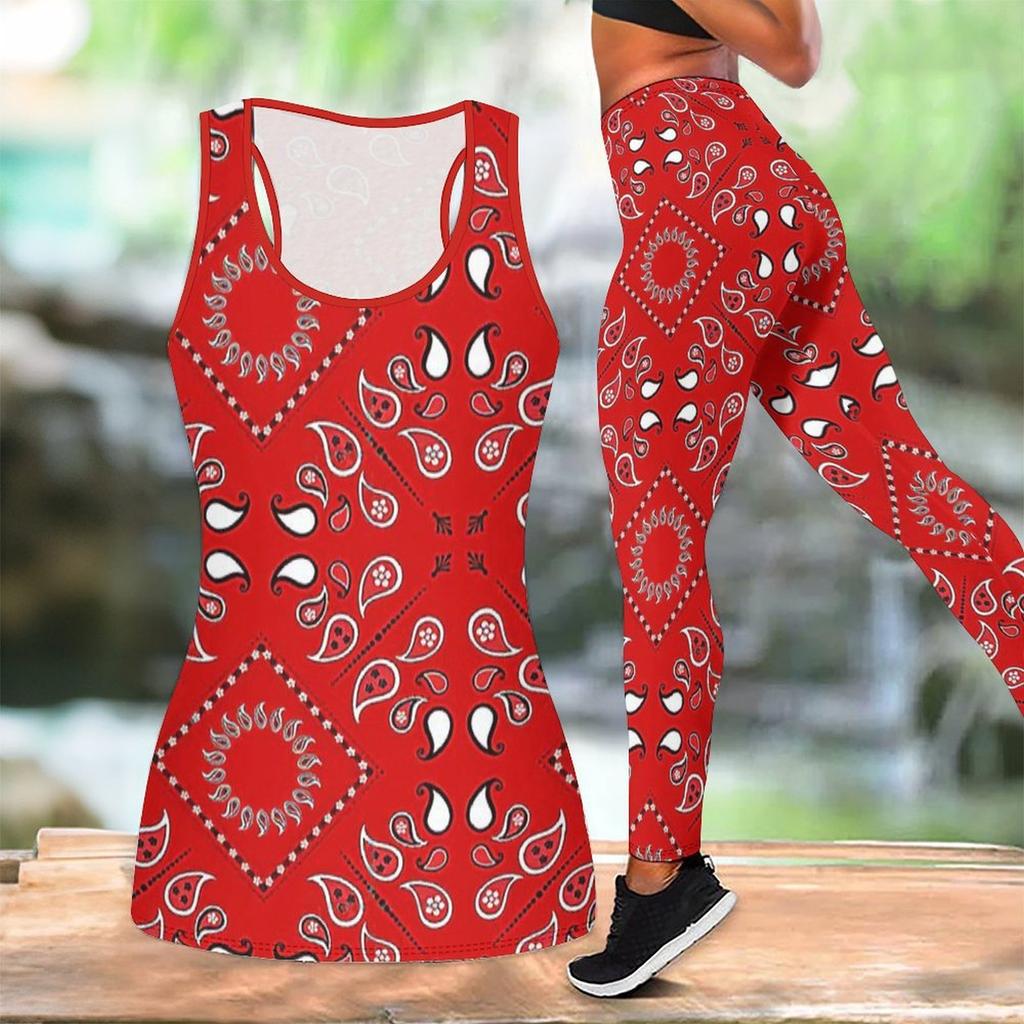 Retro Bedrucktes Yoga-Outfit für Damen Mode Workout Leggings Fitness Sport Freizeit Yoga Set Sportanzug