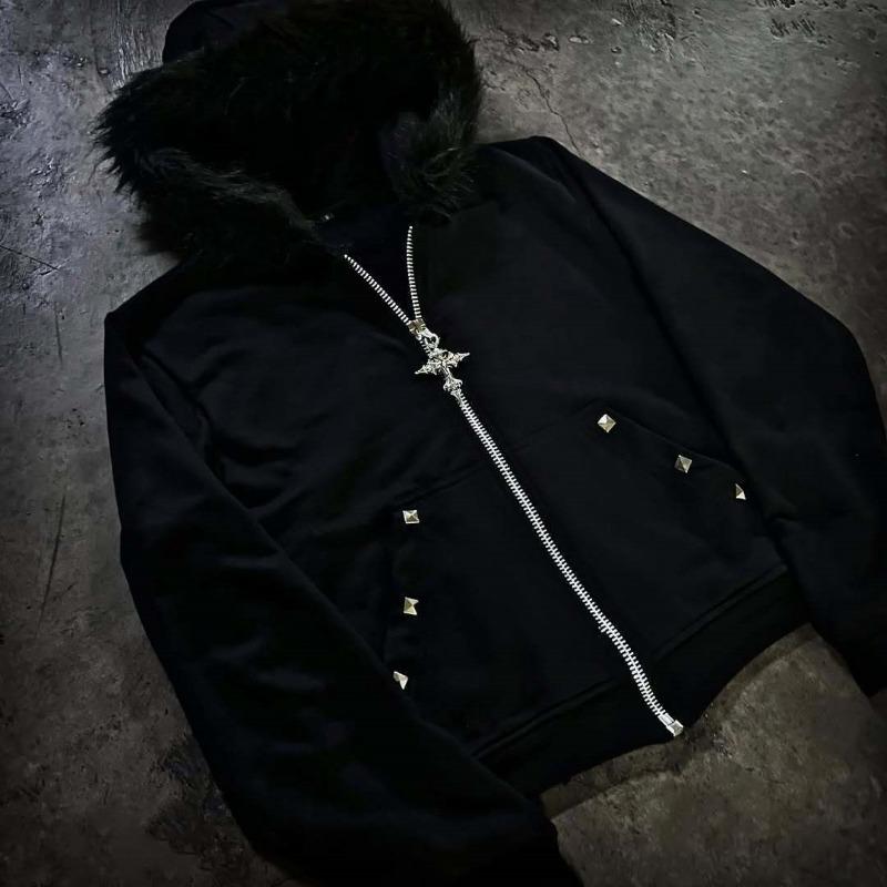 Women S Vintage Trendy Fuzzy Hood Long Sleeve Zip Up Hooded Jacket