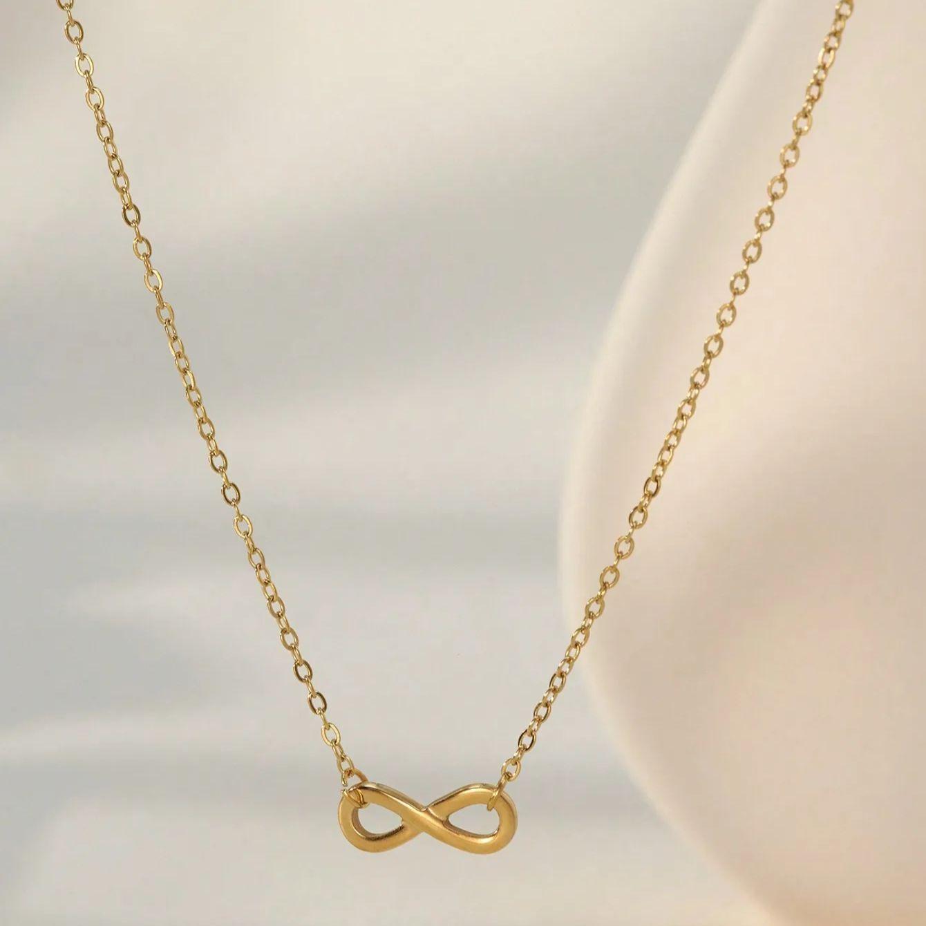 

1 шт. Женское ожерелье из титановой стали с 18-каратным золотым покрытием в виде петли бесконечности, идеально для повседневной носки