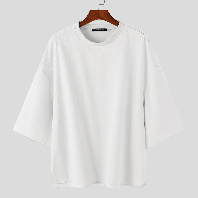 

INCERUN Мужские однотонные топы с коротким рукавом, повседневные футболки больших размеров S белый