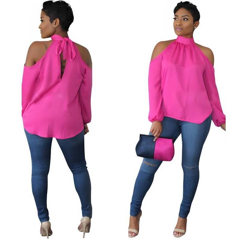 Elegant Ym-8202 Womens Long Sleeve Chiffon T-shirt In Soft Solid Colors For Sweet Style