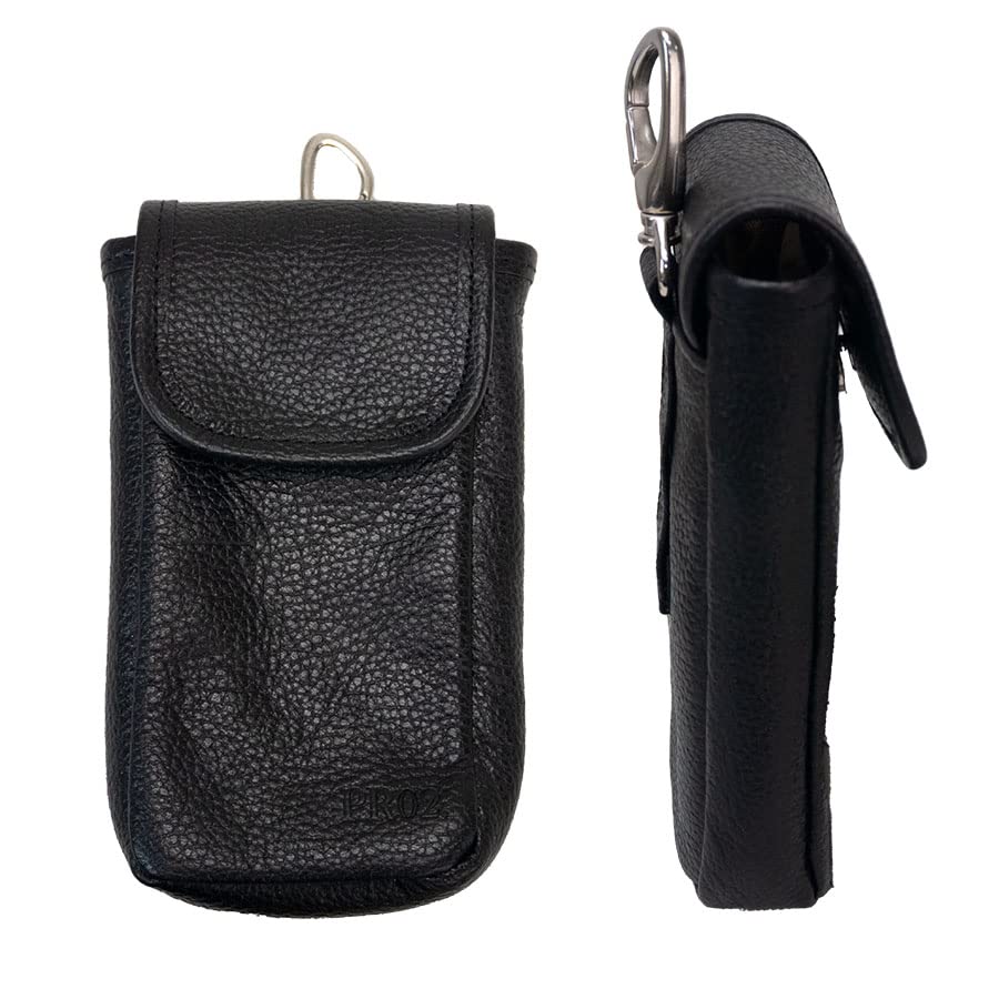 [Kaban Souko] Genuine Leather Smartphone Pouch/Case with Carabiner, Belt Attachment, iPhone Plus/X, Made in Japan, Black