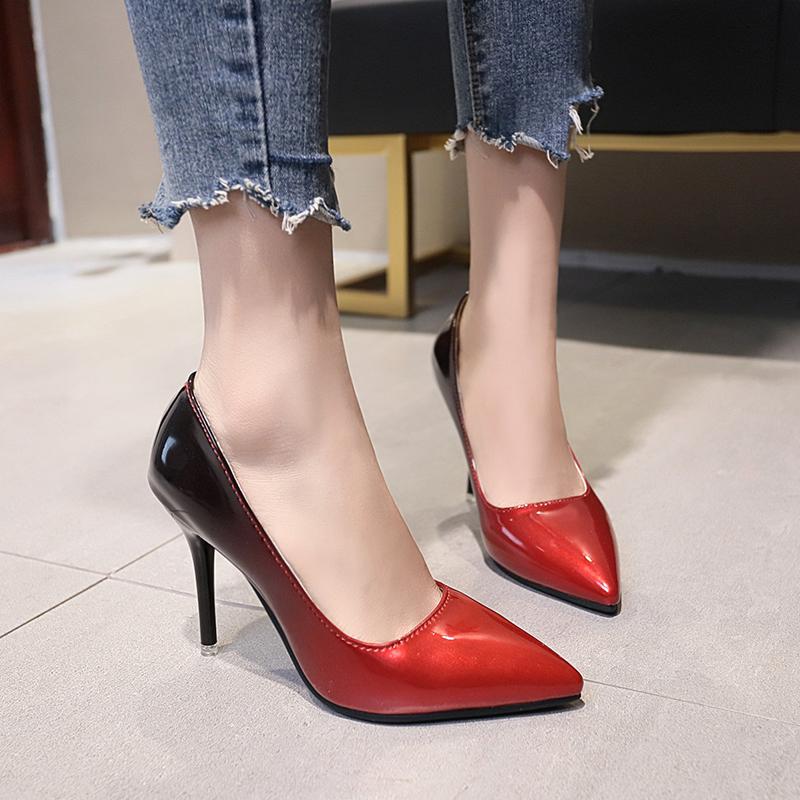 Fashion Aphixta 2024 10cm Stiletto Heels Gradient Transparent Bead Chain Pumps Women Shoes Patent Leather Ankle Strap Super Big 50