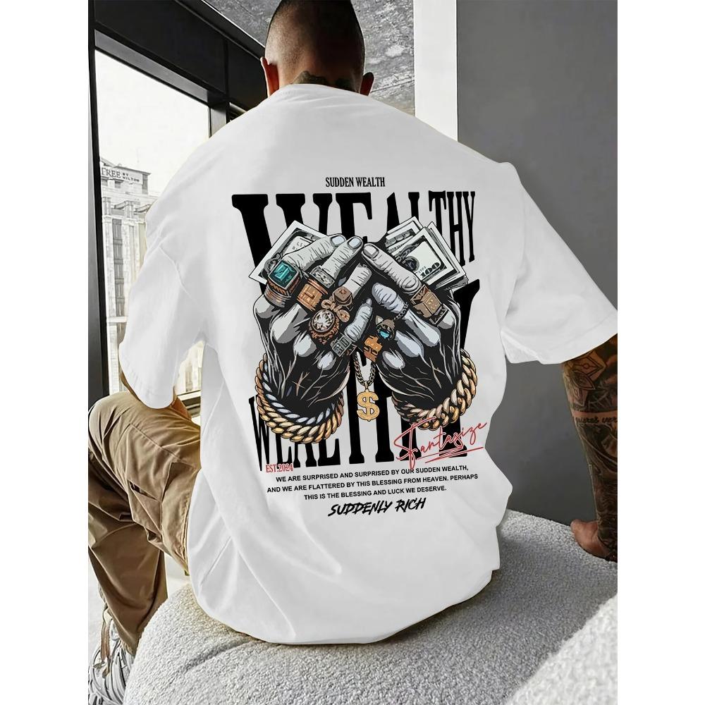 

Мужская повседневная футболка с графическим принтом и уникальным дизайном украшений для рук — мягкая смесь, эластичный крой, идеально подходит для летних выходов XXXXXL белый