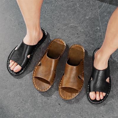 Chinelos Masculinos Feitos à Mão Simples Rasteirinhas Sandálias Outdoor Verão Marrom Preto Chinelos de Slide Bico Aberto Sapatos de Praia Tamanho Plus