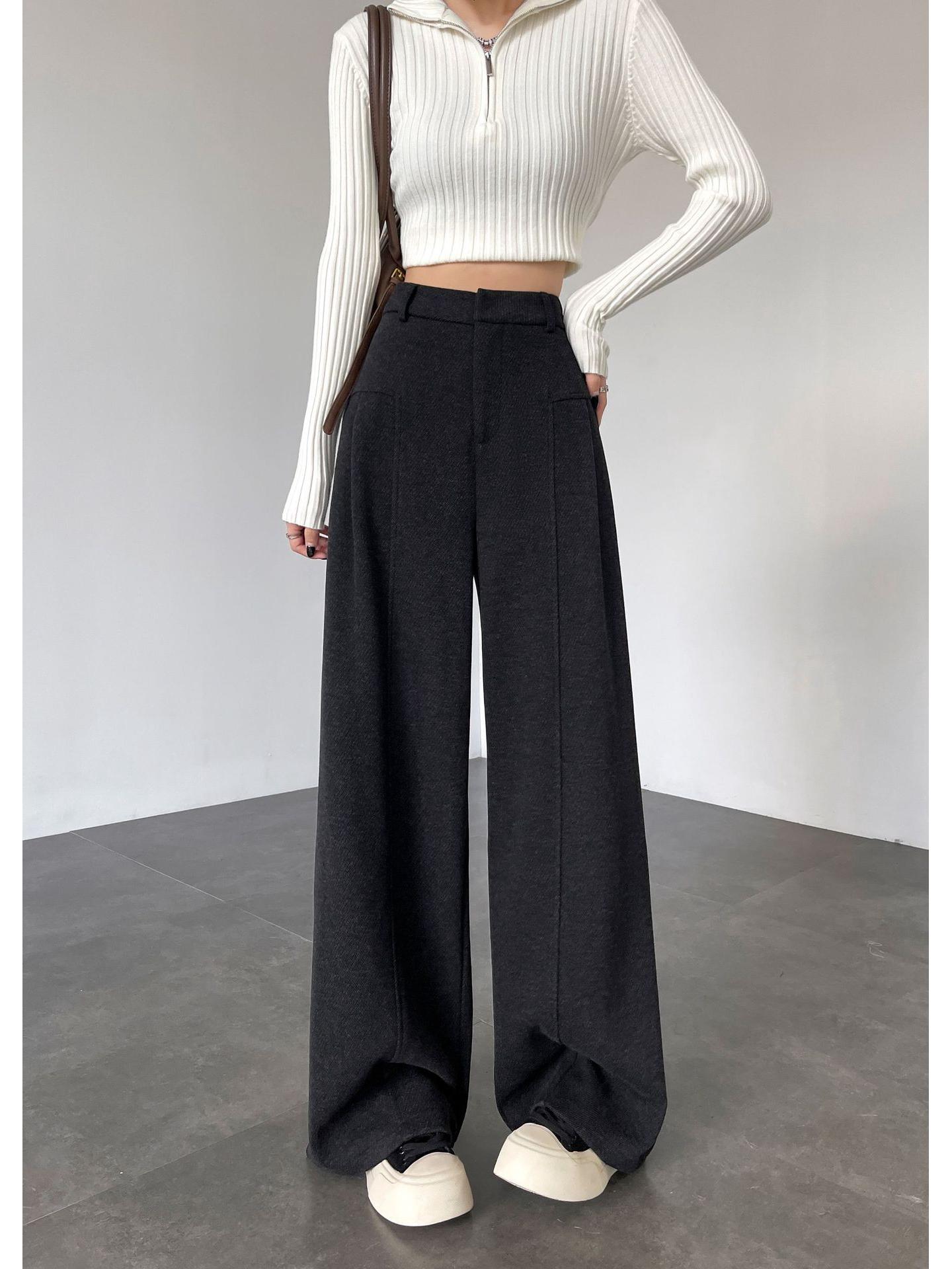 

Aixuan Молочно-белые шерстяные широкие повседневные брюки - Женские высококачественные прямые драпированные брюки для осени 2025 XL