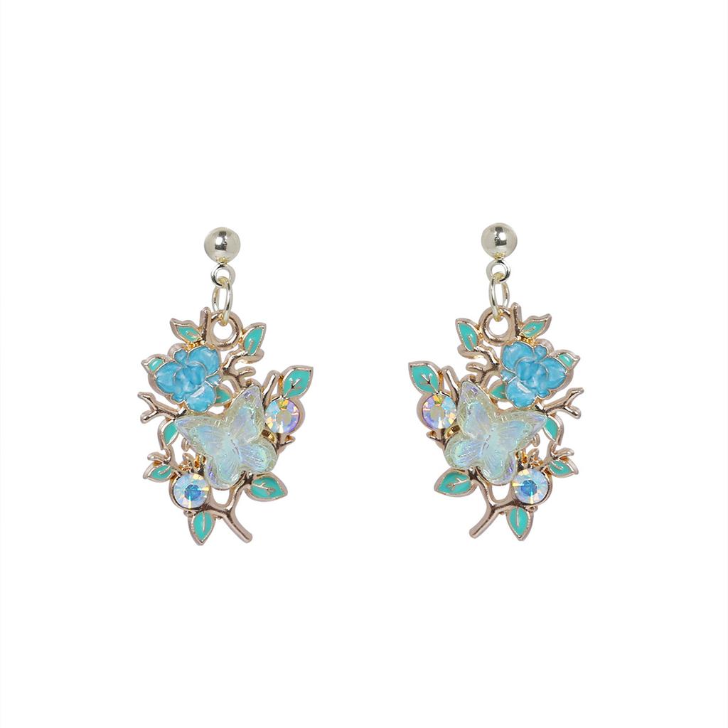 Vintage Floral Butterfly Earrings in Soft Pastel Shades for Women