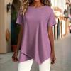 women's Solid Color Short Sleeve Irregular Hem Round Neck Loose Fit Casual Tunic Top Blouse