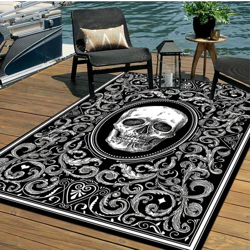 [Holiday Cheer] Gothic Satanic Skull Pattern Area Rug,100% Polyester Crystal Velvet Carpet,Heavy-Duty 800g/m²,for Living Room,Bedroom,Kitche
