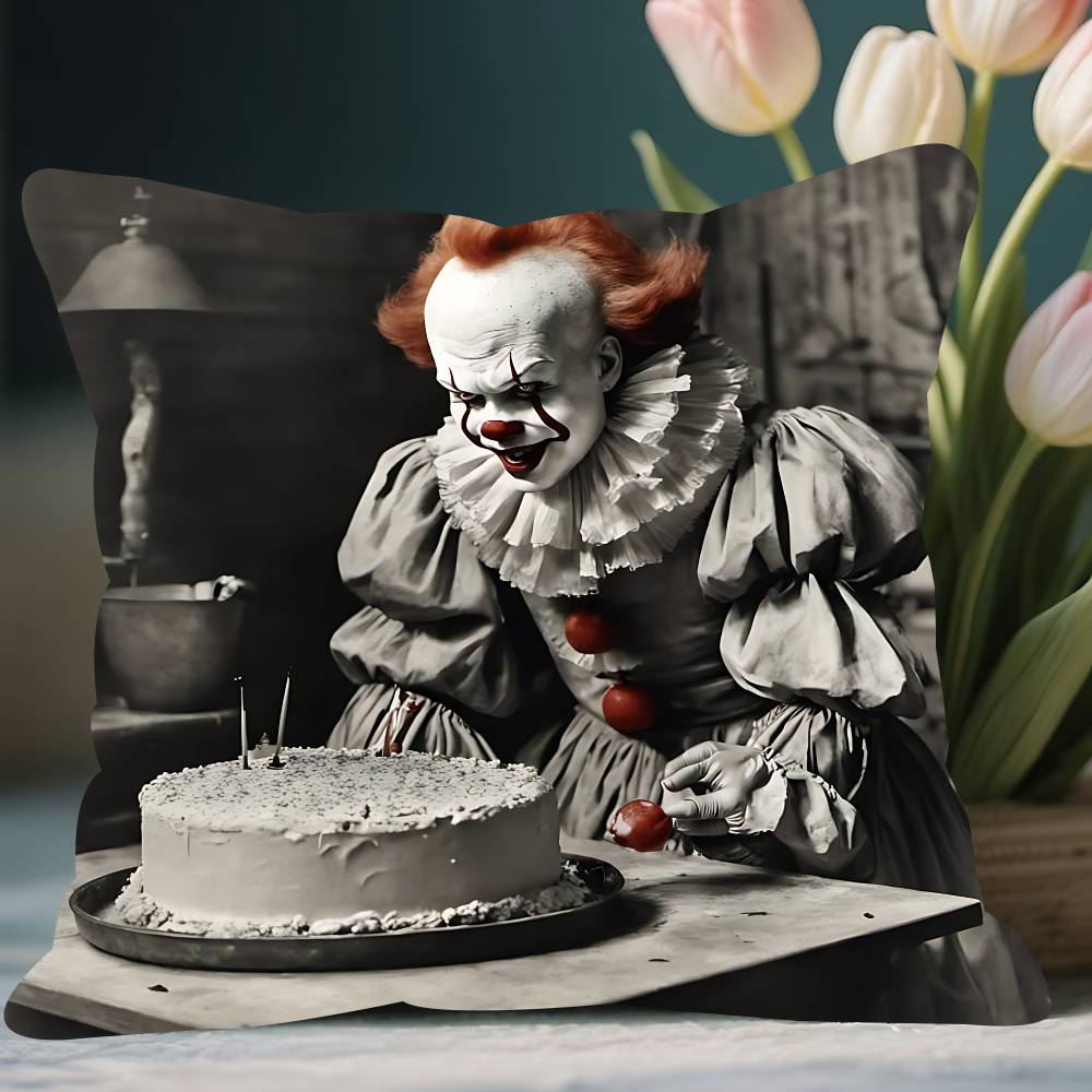 

Моторошна наволочка на подушку з клоуном Пеннівайзом, знімна, придатна для прання, чохол на подушку – м яка лляна тканина для будь-якої пори року 12x12Inch