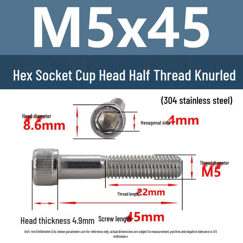 304 Stainless Steel Hex Socket Screws M4-M20, Cylindrical Head, Partial Thread Bolts