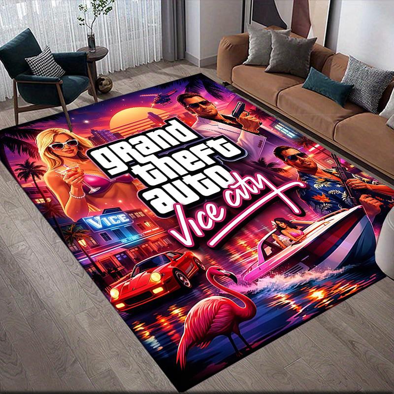 Grand Theft Auto2 Flannel Pattern Square Carpet,Area Rug,Carpet Rug for Living Room Bedroom Sofa Playroom Decor,Non-slip Floor Mat