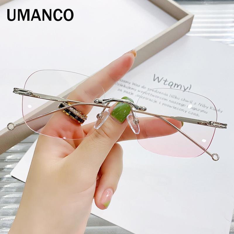 

Модные женские очки для близорукости без оправы с защитой от синего света, прямоугольные розовые линзы, готовые очки по рецепту 0 -1,0 -1,5 -2,0 myopia -1.5