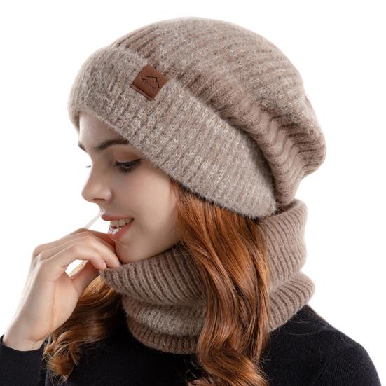 Yousheng 2 Pcs/Set Men Winter Hat Neck Warmer Thick Knit Stretchy Contrast Color Ear Protection Keep Warm Daily Wear Dome Cap Outdoor Skiing Skating