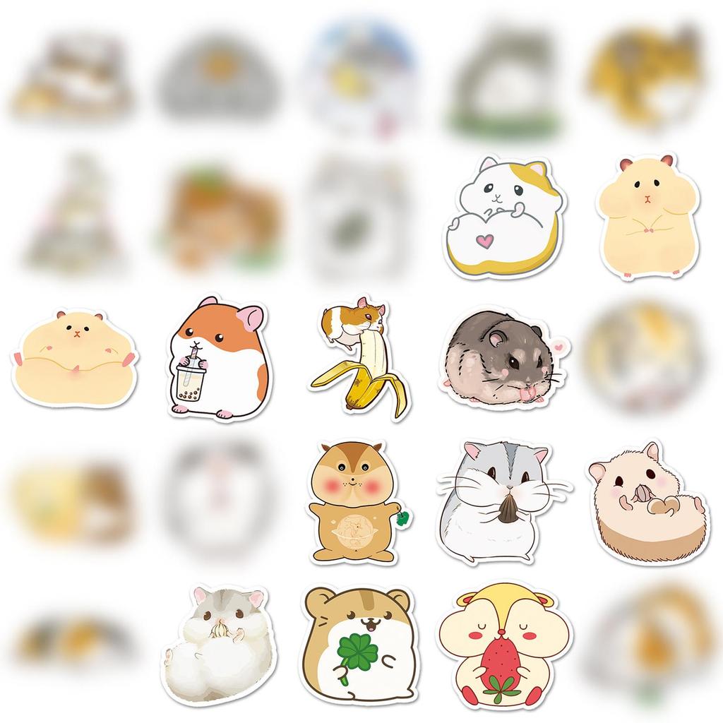 50pcs Waterproof Hamster Cartoon Stickers for DIY Kids' Water Bottles & Suitcases
