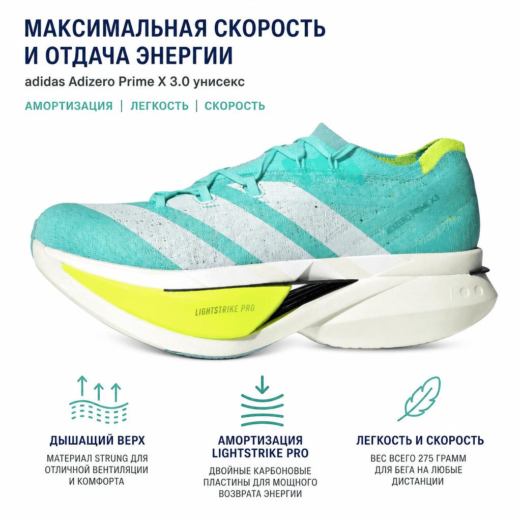 adidas Adizero Prime X 3.0 Strung Flash Aqua Lucid Lemon Sneakers Unisex Niebieskie Zero-Metaliczne JR2598