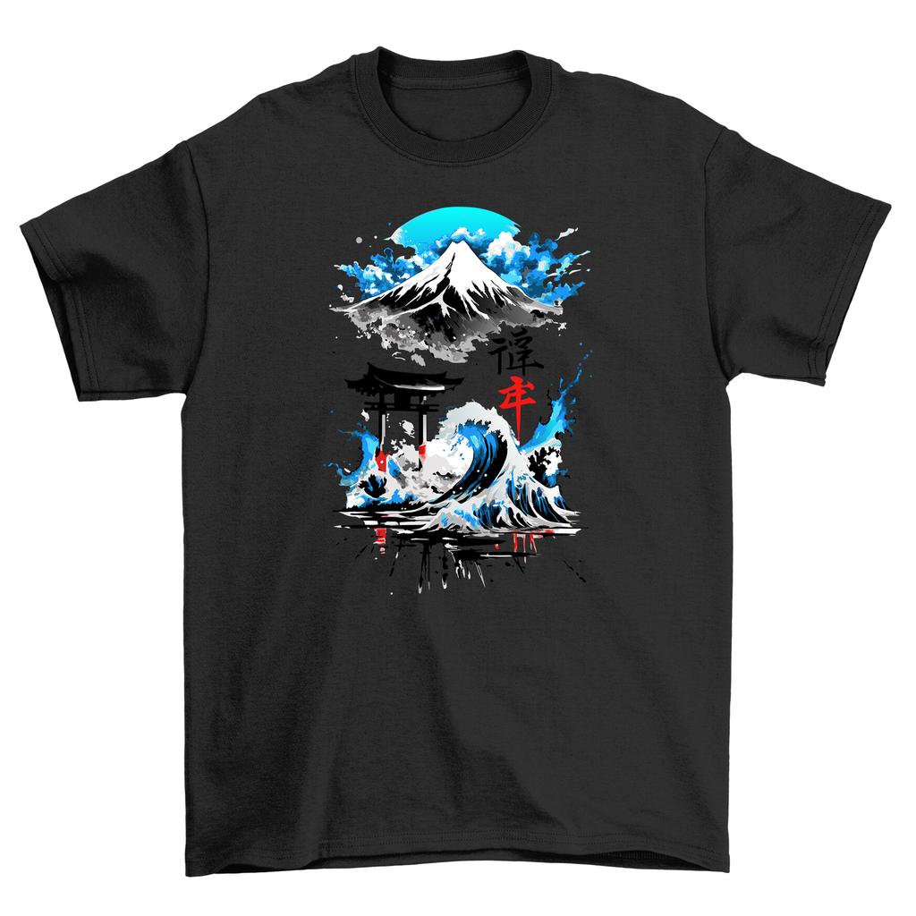 Anime Mountain Water T-Shirt Mens Womens Tees Top - Ride the Wave in Style! Japanese-inspi red design,