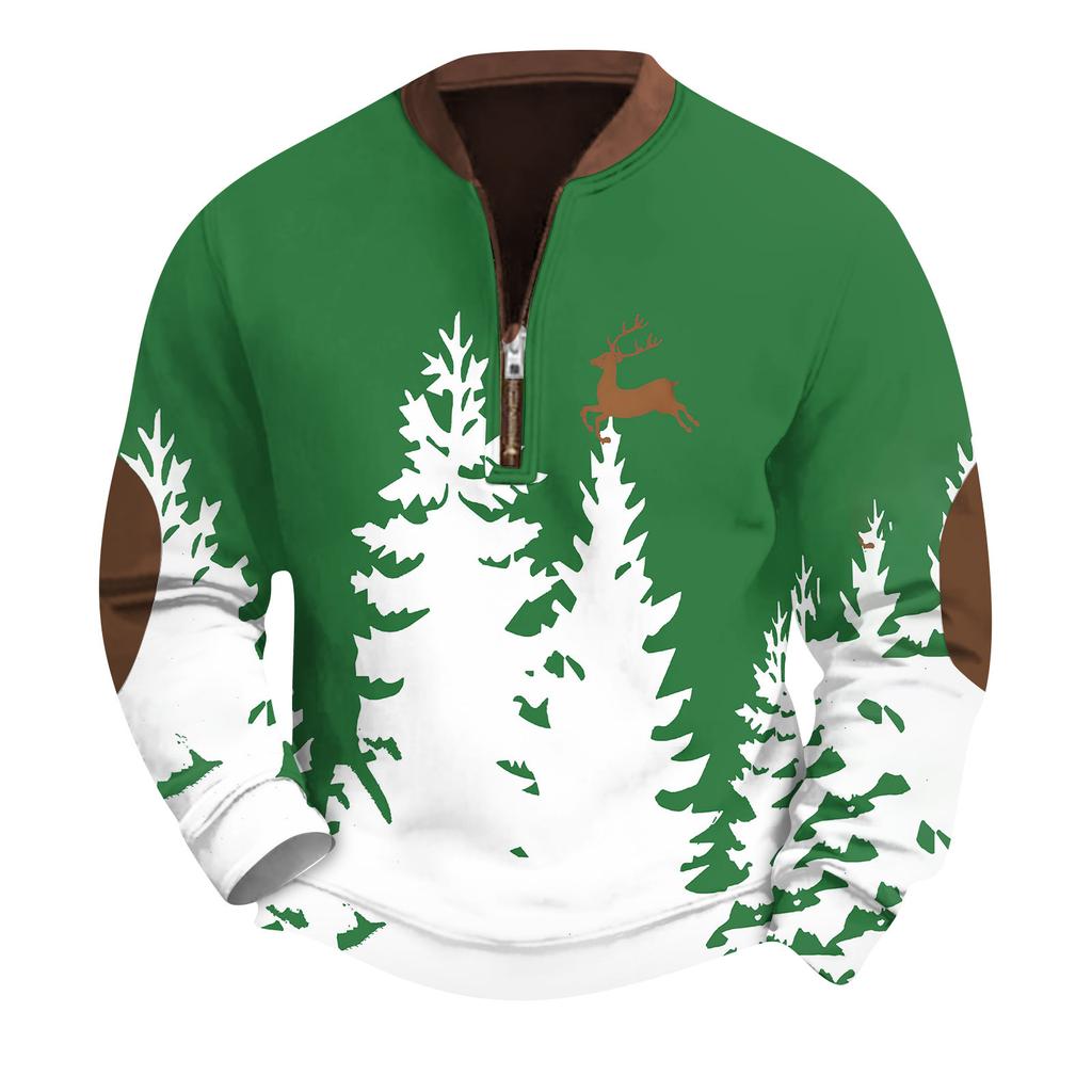 Men'S Retro Casual Zipper Sweatshirt Fashionable Printed Sports Pullover