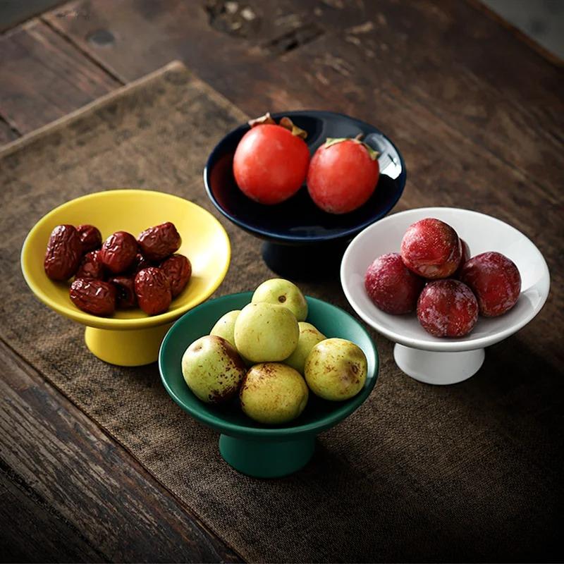 Kulatý keramický talíř Malý ovocný talíř Miska Vysoký tác na občerstvení Talíře se sušeným ovocem Talíře Misky Tác na svačinu Forma na dort Stojan na vystavení