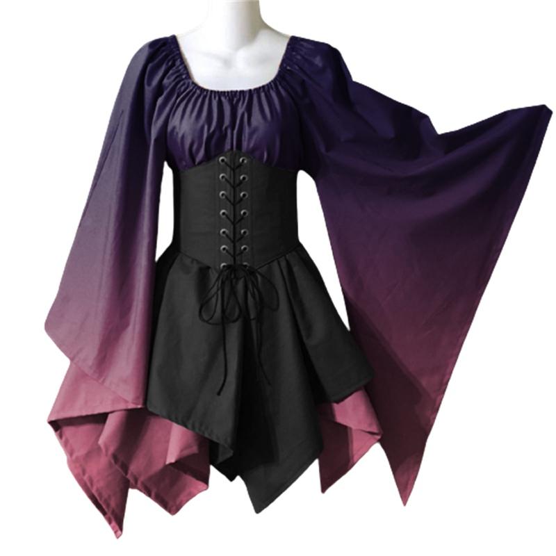 Fantasia de Performance de Halloween Nova Europeia e Americana para Mulheres Vestido Renascentista Medieval Gótico Cosplay Vestido de Palco