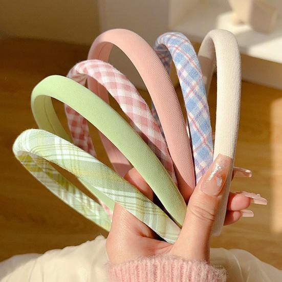 Yousheng Women Thin Headband Anti-Slip Design Plaid Pattern Elastic Fit Hair Hoop Soft Sponge Filling Hair
