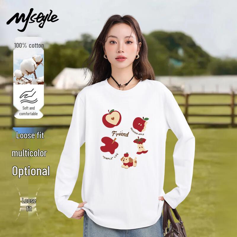 MJ STYLE Red Apple Pure Cotton Long Sleeve T-Shirt for Women 3XL