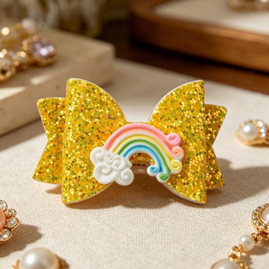 Girl Hairpin Three-Dimensional Bow Shape Rainbow Gradient Color Glitter Hair Clip Side Bangs Party Hair Accessory