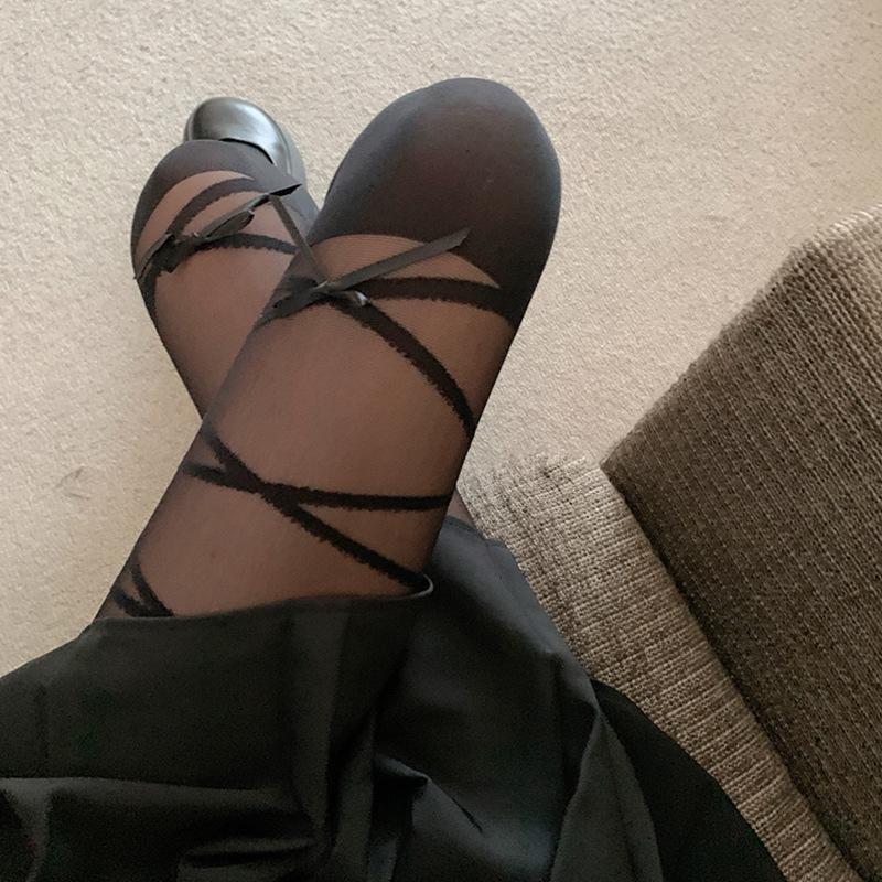 Bow Strap Stockings Sweet Beautiful Woman Jk Ballet Thin Sexy Black Pantyhose Pure Desire Milk White Stitching