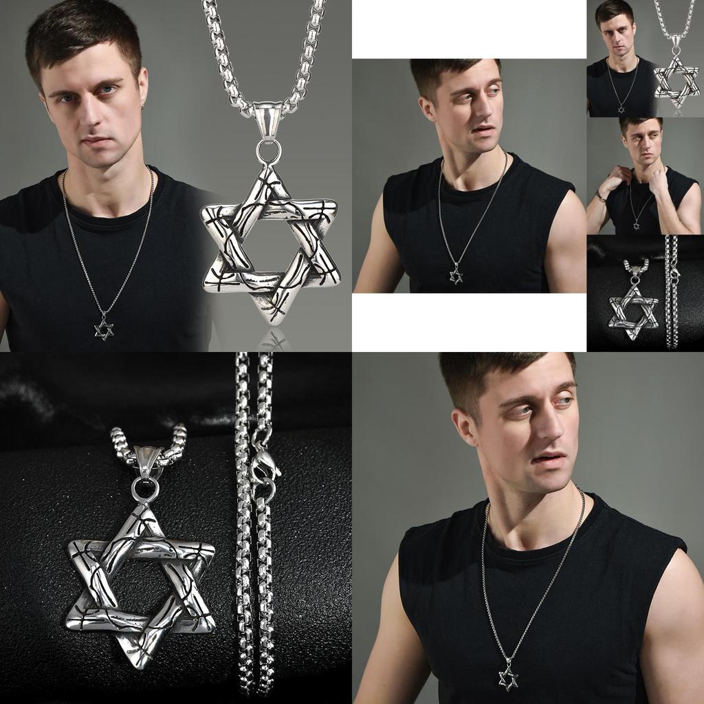 Vintage Six-pointed Star Pendant Necklace In Durable Titanium Steel For Men And Women