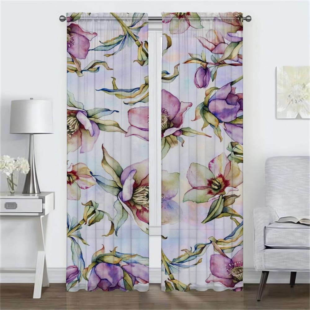 Beauty Flowers Modern Living Room Curtains for Camera Window Curtain for Room 2 Panel Home Interior Curtains Shades Partition