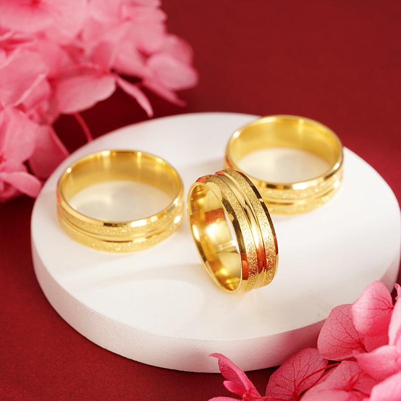 

Vietnamese Gold Matte Starry Sky Ring - Double Beveled Design