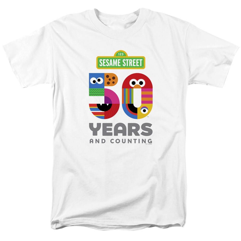 Sesame Street 50th Anniversary Logo Licensed White Adult T-Shirt XXXL