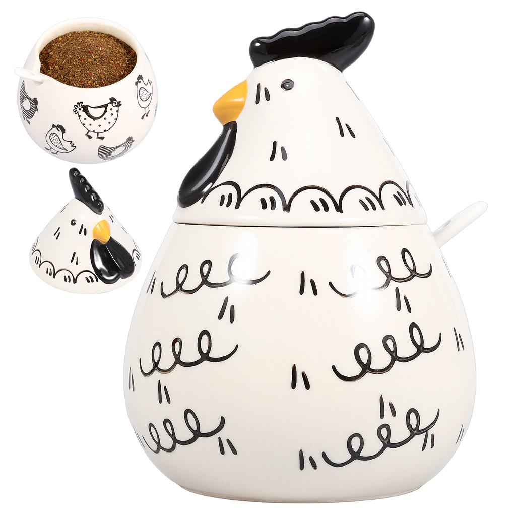Salt Seasoning Jars Pepper Jar Ceramic Condiment Box Storage Pot Rooster Shape Spice Container Sugar Coffee Function Multi Bowls