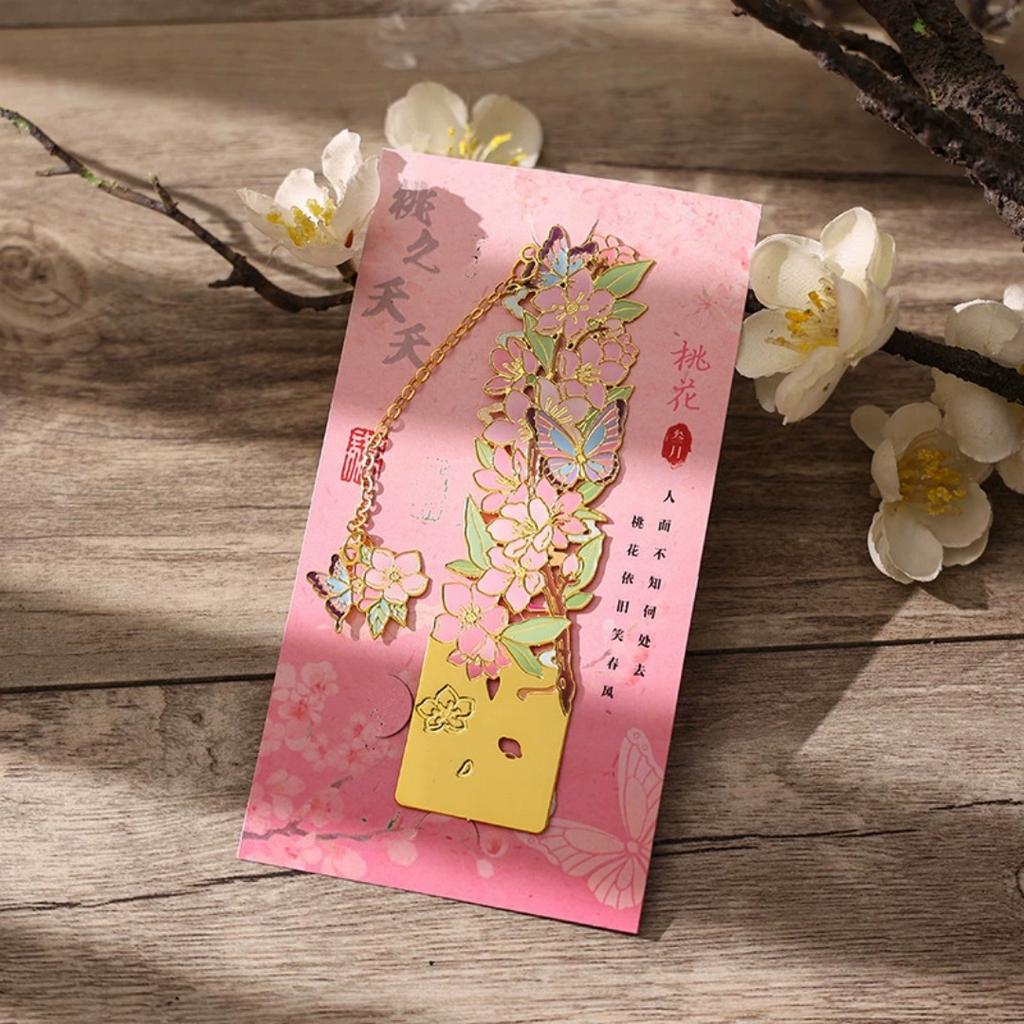 12 Monthly Climate Flowers Bookmark Exquisite Artistic Metal Bookmarks with Long Chain Tassel Students Book Clip Reading Tool