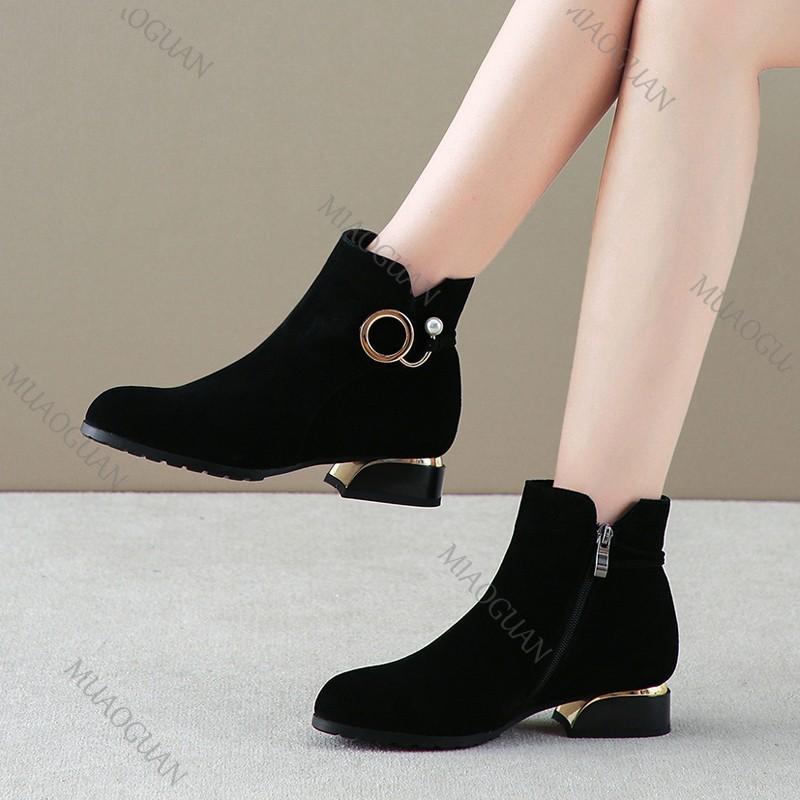 Fashion 2025 Autumn Winter New Black Thick Heeled Short Boots Women Shoes Casual Suede Round Toe Low Heel Female Ankle Boots for Women