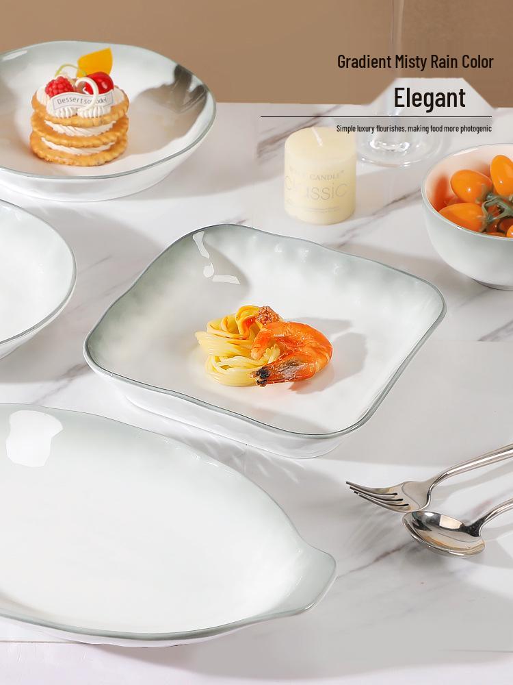 

Gradient Color Underglaze Ceramic Square Plate - Versatile for Rice, Dinner, and Fruit. 8.5-inch Misty Rain Plate, 1 piece