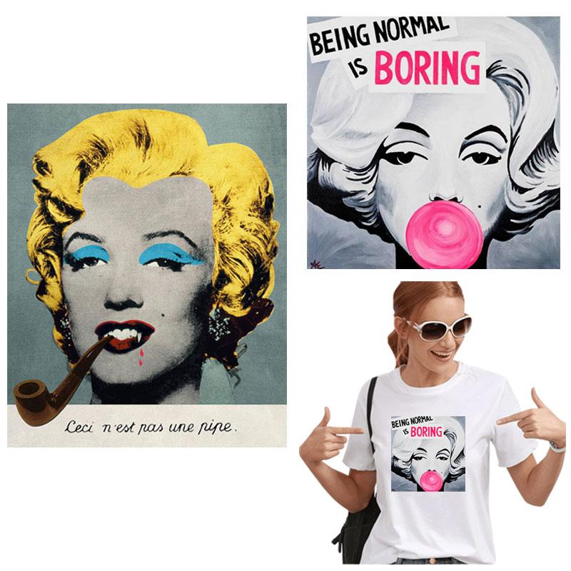 Adesivi Termici alla Moda sui Vestiti Marilyn Monroe Toppe da Stirare Dipinti Divertenti Strisce Trasferimenti Termosensibili Distintivi Personalizzati
