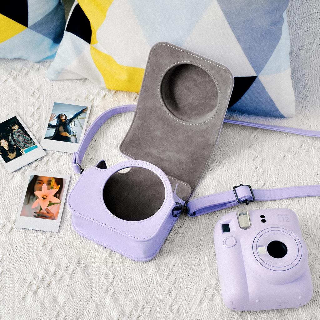 Kinokoo Instax Mini 12 Hülle, Fujifilm Instax Mini 12 Kameratasche mit Magnetverschluss und Schultergurt (lila)