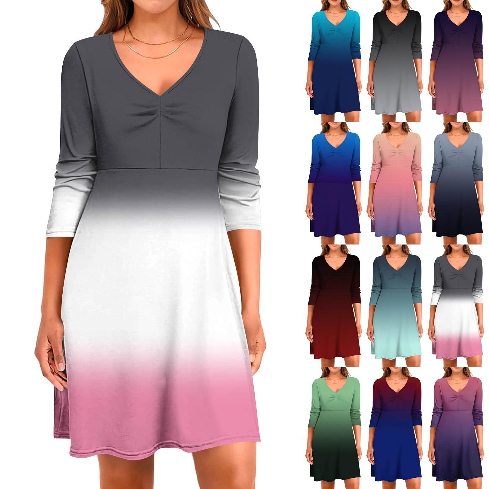 

Women s Casual Loose Comfortable Print V-Neck 3/4 Sleeve Dress L