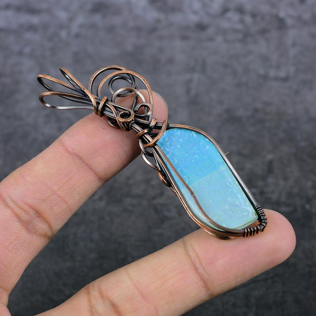 Triplett Opal Handgefertigter Kupferdraht Wickel Schmuck Anhänger 3,23" d6F29